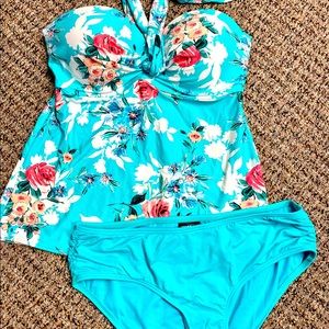 Coco Reef 5-way Tie Tankini Turquoise Floral Print